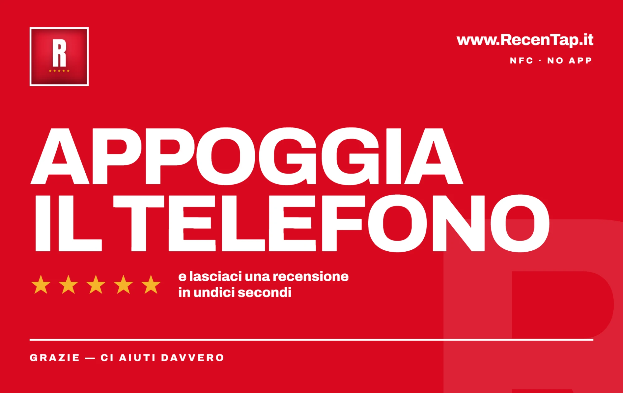 Carta NFC RecenTap — Appoggia il telefono